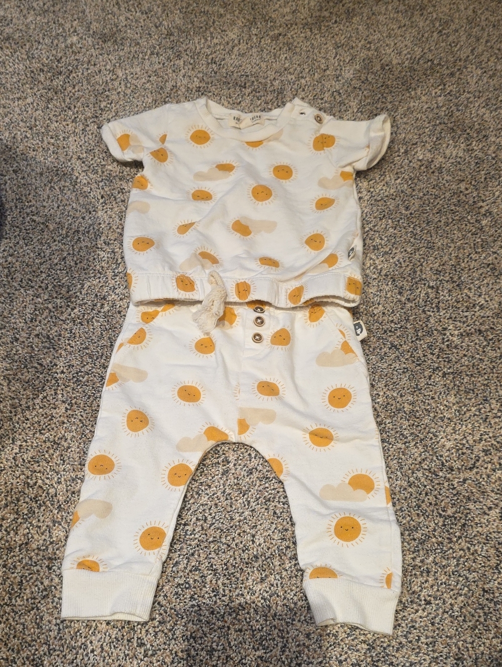 Baby Sun Print Romper Set - White & Yellow 100% Organic Cotton